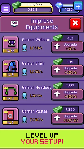 xStreamer: Idle Simulator Game (хСтример) [МОД: Все открыто, Дополнительные деньги и Меню MOD] Screenshot 3