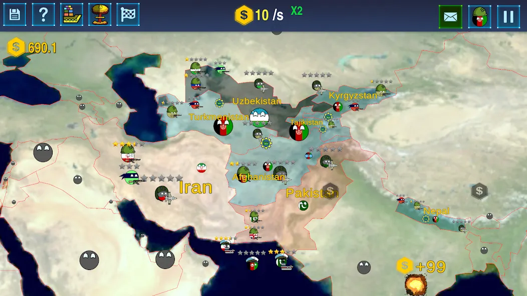 Countryballs: World War Simula (Кантриболс) [МОД: Меню, Бесконечные монеты и Открытые уровни] Screenshot 2