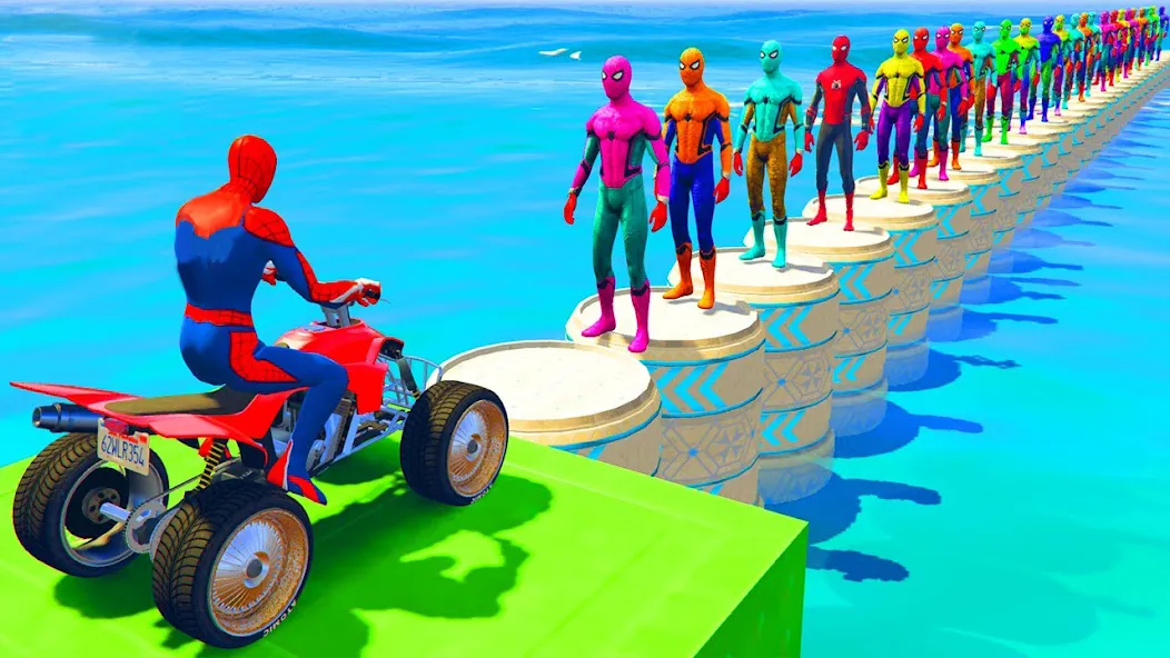 ATV Quads Bike Stunt Racing 3D (Квадроциклы Супергерои Гонки) [МОД: Много монет, Открытые уровни и Мега MOD] Screenshot 1