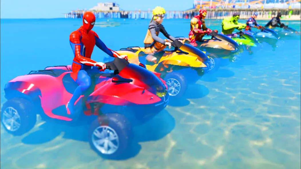 ATV Quads Bike Stunt Racing 3D (Квадроциклы Супергерои Гонки) [МОД: Много монет, Открытые уровни и Мега MOD] Screenshot 2