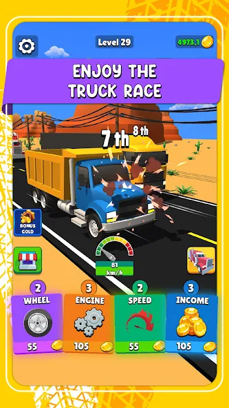Idle Truck Racing : Cybertruck (Айдл Трак Рейсинг) [МОД: Много денег, Монет и Все открыто] Screenshot 1