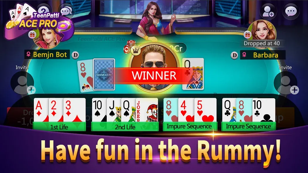 Teenpatti Ace Pro -poker,rummy (Тинпатти Эйс Про) [МОД: Меню, Бесконечные монеты и Открытые уровни] Screenshot 4