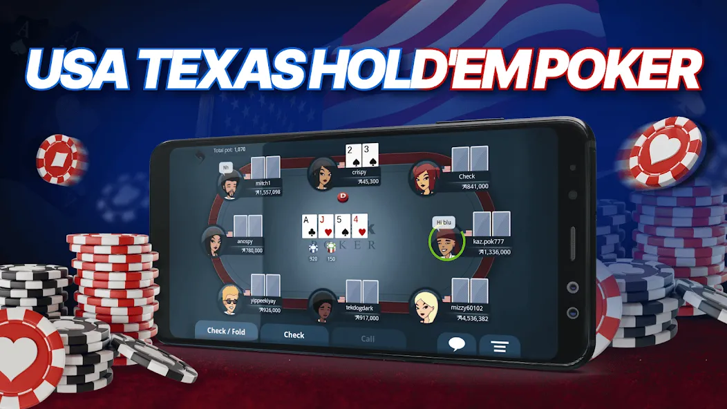 Appeak Poker – Texas Holdem (Аппик покер) [МОД: Много монет, Открытые уровни и Мега MOD] Screenshot 1