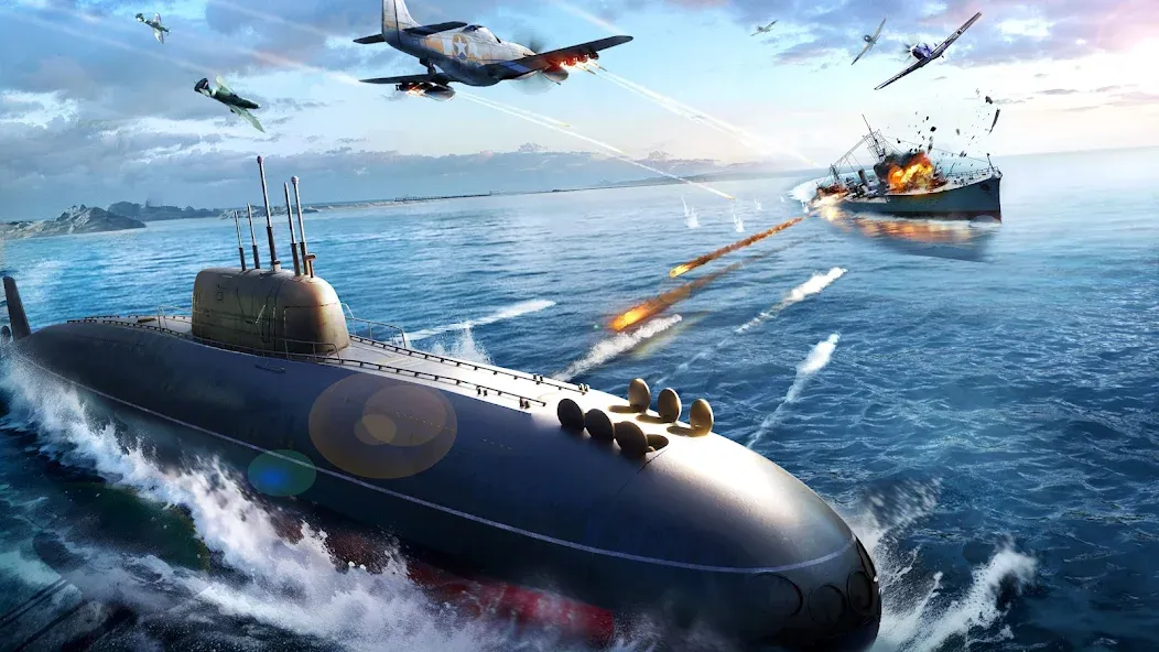Sea War: Raid (Юбоат) [МОД: Меню, Бесконечные монеты и Открытые уровни] Screenshot 1