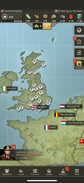 Call of War: Frontlines [МОД: Все открыто, Дополнительные деньги и Меню MOD] Screenshot 1
