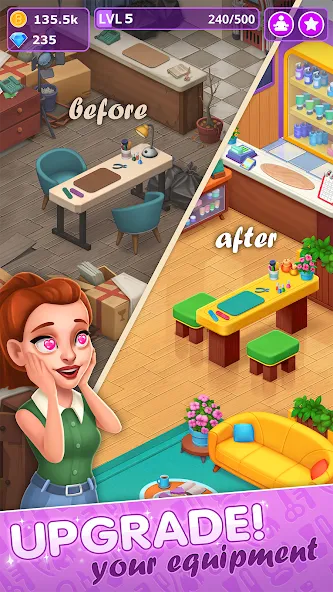 Beauty Tycoon: Hair Salon Game (Бьюти Тайкун) [МОД: Много монет, Открытые уровни и Мега MOD] Screenshot 5