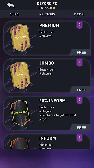 DEVCRO 22 - Draft, Packs (ДЕВКРО ФУТ 22) [МОД: Много монет, Открытые уровни и Мега MOD] Screenshot 3