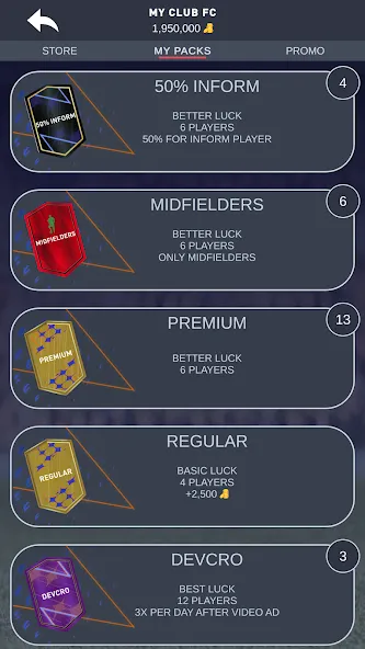 DEVCRO 23 - Draft, Packs! (ДЕВКРО ФУТ 23) [МОД: Много денег, Монет и Все открыто] Screenshot 2