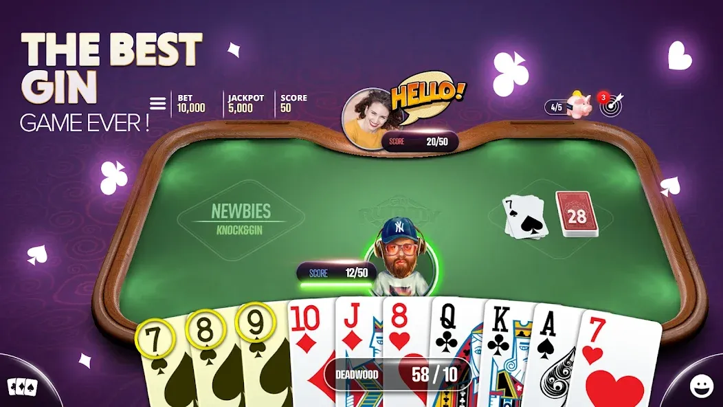 Gin Rummy Extra - Online Rummy (Джин Рамми Экстра) [МОД: Все открыто, Дополнительные деньги и Меню MOD] Screenshot 1