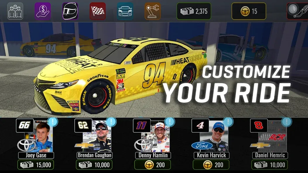 NASCAR Heat Mobile (НАСКАР Хит Мобилай) [МОД: Меню, Бесконечные монеты и Открытые уровни] Screenshot 2