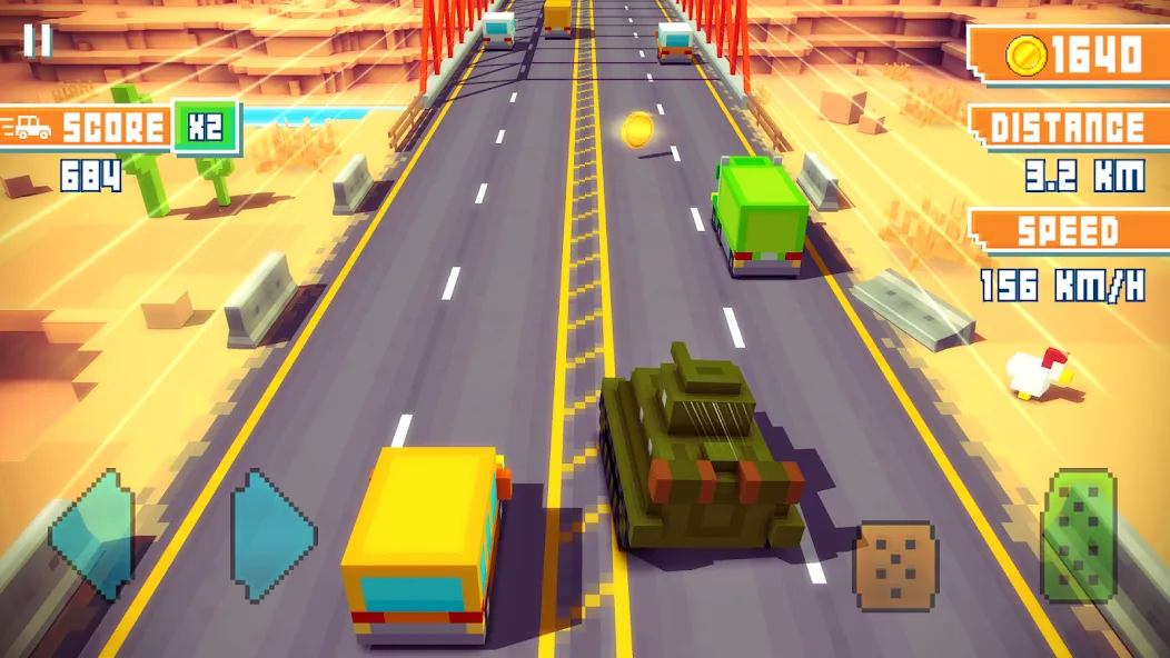 Blocky Highway: Traffic Racing (Блоки Хайвей) [МОД: Много монет, Открытые уровни и Мега MOD] Screenshot 1