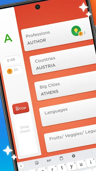 Stop - Categories Word Game [МОД: Меню, Бесконечные монеты и Открытые уровни] Screenshot 1