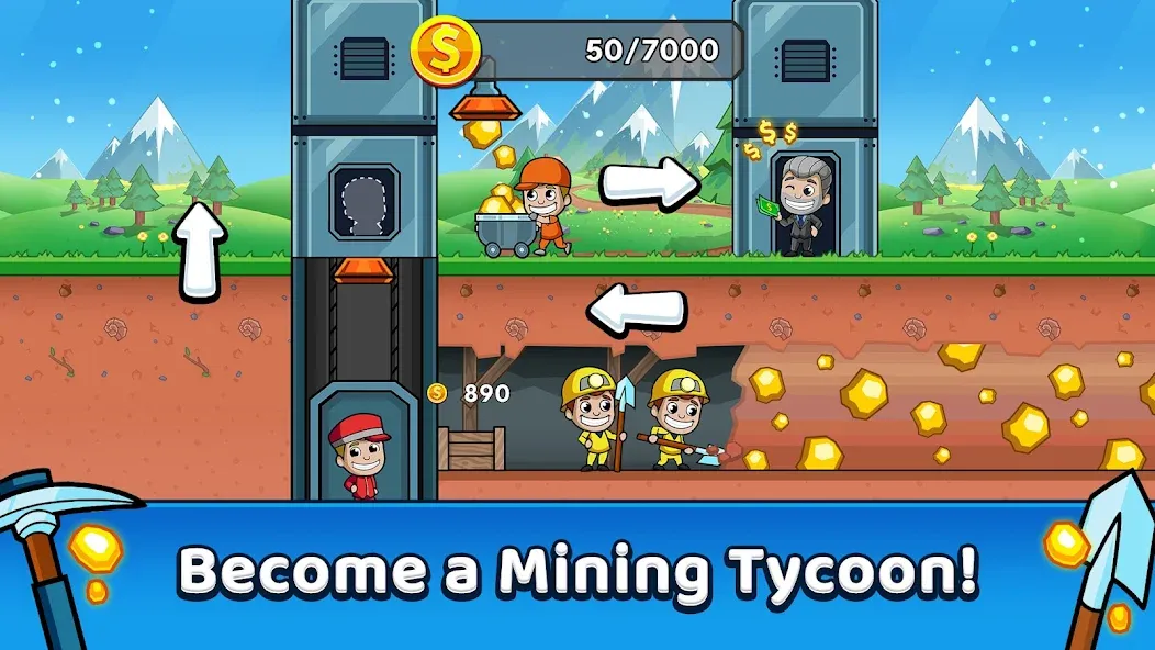 Idle Miner Tycoon: Gold Games [МОД: Много монет, Открытые уровни и Мега MOD] Screenshot 1
