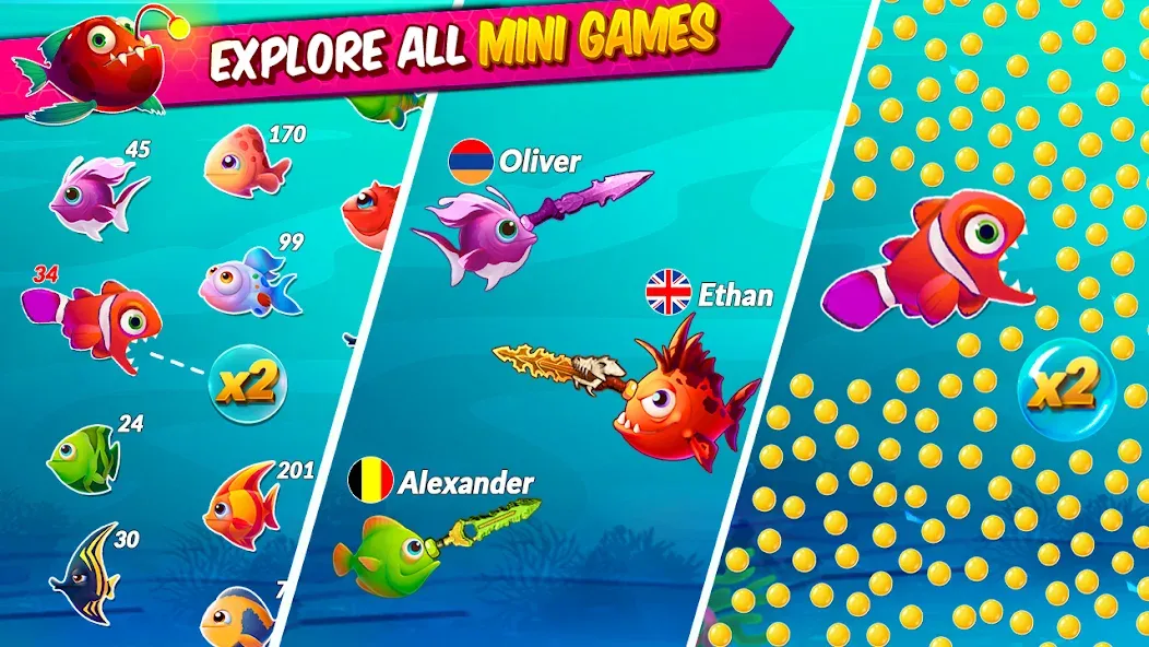 Big Eat Fish Games Shark Games [МОД: Много монет, Открытые уровни и Мега MOD] Screenshot 1