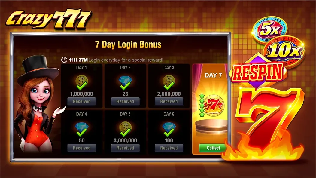 Crazy 777 Slot-TaDa Games (Крэйзи 777 Слот) [МОД: Меню, Бесконечные монеты и Открытые уровни] Screenshot 4