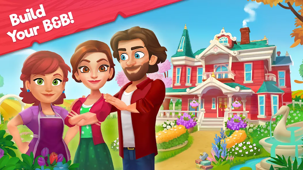 Delicious B&B: Decor & Match 3 [МОД: Много денег, Монет и Все открыто] Screenshot 1
