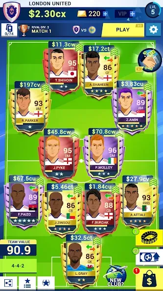 Idle Eleven - Soccer tycoon (Айдл Илевен) [МОД: Меню, Бесконечные монеты и Открытые уровни] Screenshot 1
