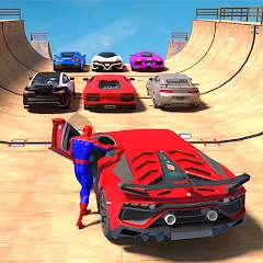 Скачать Superhero Car: Mega Ramp Games (Рамп Кар Гейм) [МОД: Много денег, Монет и Все открыто] | Взлом Superhero Car: Mega Ramp Games на Андроид