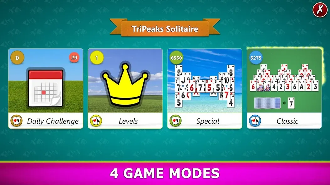 TriPeaks Solitaire Mobile [МОД: Деньги, Монеты и Меню MOD] Screenshot 2