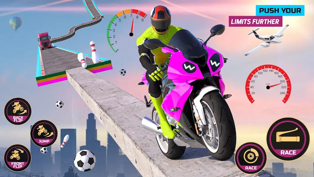 Racing Bike Stunt Games Master (Гонки на мотоциклах Мастер игр в трюки) [МОД: Деньги, Монеты и Меню MOD] Screenshot 1
