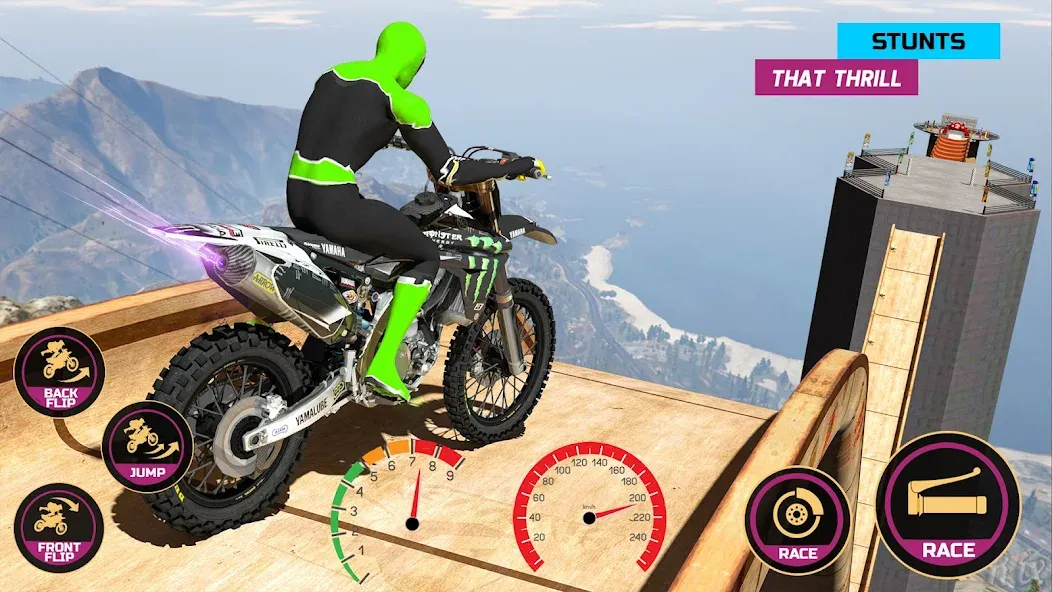 Racing Bike Stunt Games Master (Гонки на мотоциклах Мастер игр в трюки) [МОД: Деньги, Монеты и Меню MOD] Screenshot 2