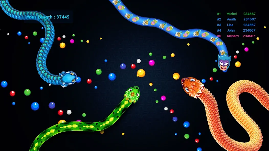Sneak.io - Snake Game [МОД: Много монет, Открытые уровни и Мега MOD] Screenshot 4