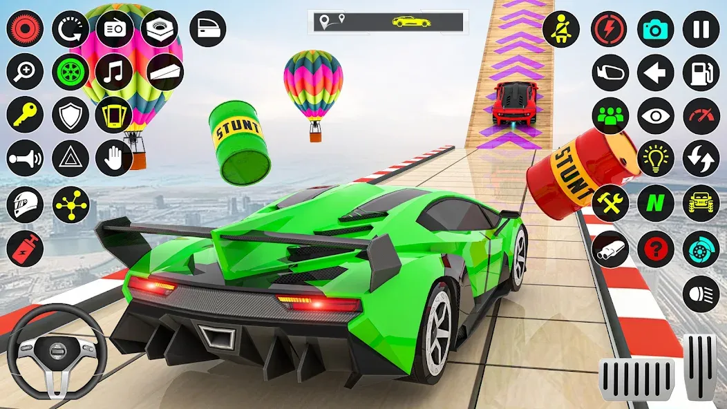 GT Car Stunt Race: Mega Ramps (Джи Ти Кар Стант Рейс) [МОД: Меню, Бесконечные монеты и Открытые уровни] Screenshot 1