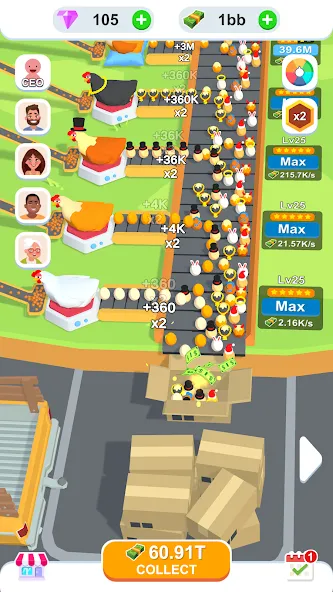 Idle Egg Factory [МОД: Меню, Бесконечные монеты и Открытые уровни] Screenshot 2