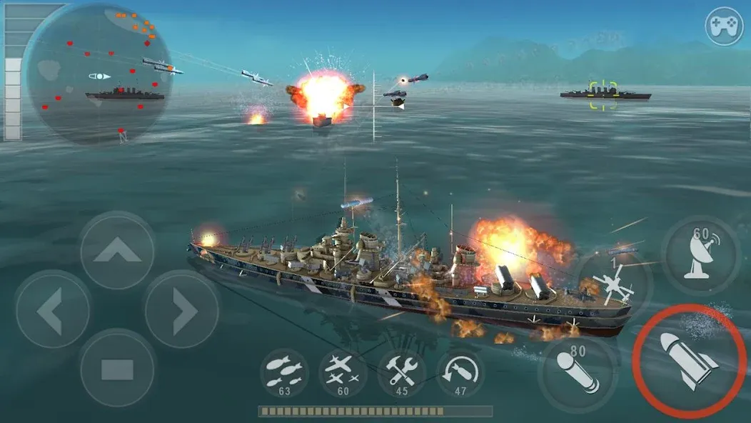 WARSHIP BATTLE:3D World War II [МОД: Много монет, Открытые уровни и Мега MOD] Screenshot 1