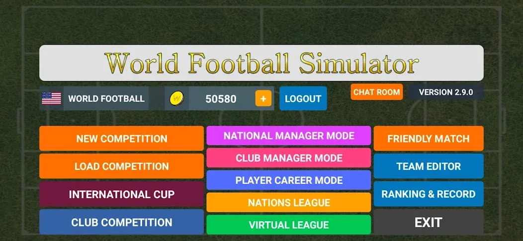 World Football Simulator (Мировой Футбольный Симулятор) [МОД: Все открыто, Дополнительные деньги и Меню MOD] Screenshot 1