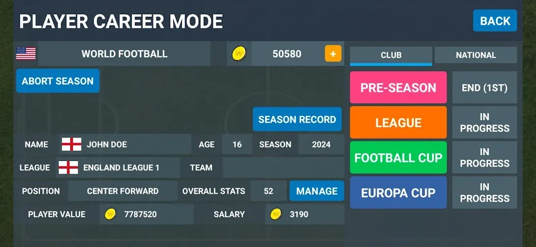 World Football Simulator (Мировой Футбольный Симулятор) [МОД: Все открыто, Дополнительные деньги и Меню MOD] Screenshot 5