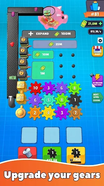 Gear Clicker (Гир Кликер) [МОД: Меню, Бесконечные монеты и Открытые уровни] Screenshot 1