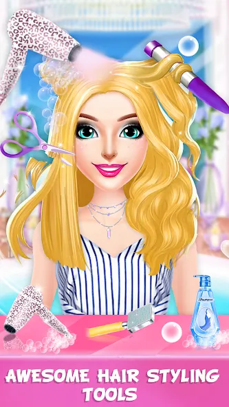 Braided Hair Salon Girls Games [МОД: Все открыто, Дополнительные деньги и Меню MOD] Screenshot 4