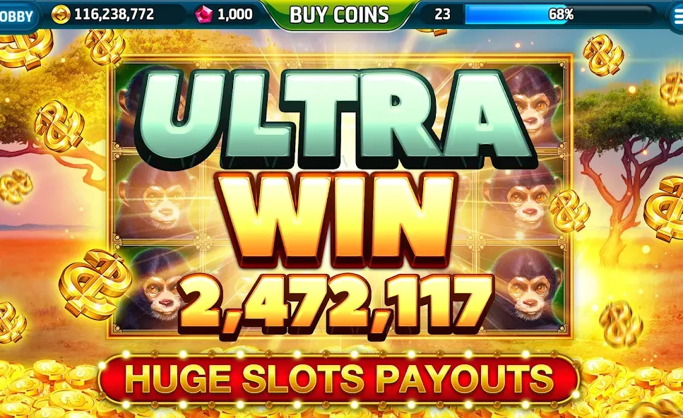 Ape Slots: Vegas Casino Deluxe [МОД: Бесконечные деньги, Монеты и Мега MOD] Screenshot 2