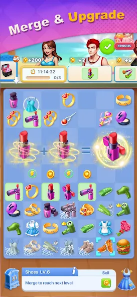 Merge Lover: Story & Makeover (Мердж Ловер) [МОД: Меню, Бесконечные монеты и Открытые уровни] Screenshot 4