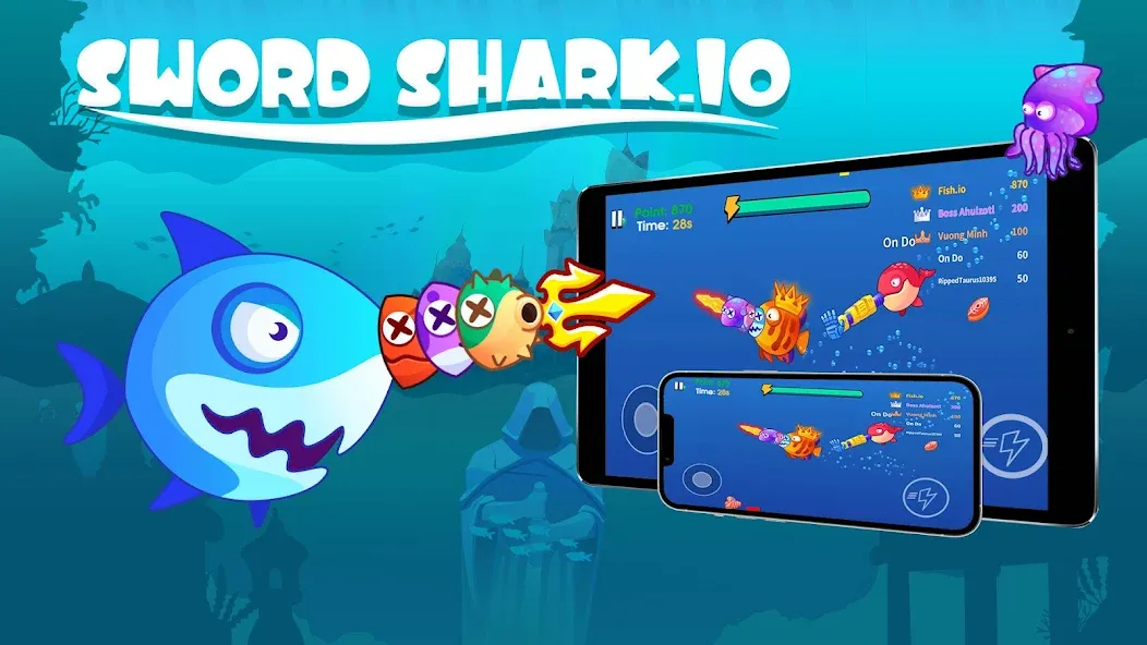 Sword Shark.io - Hungry Shark [МОД: Меню, Бесконечные монеты и Открытые уровни] Screenshot 1