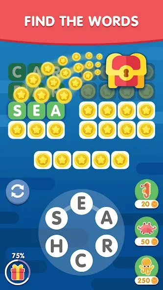 Word Search Sea: Word Puzzle [МОД: Все открыто, Дополнительные деньги и Меню MOD] Screenshot 1