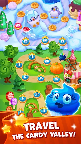 Candy Valley - Match 3 Puzzle [МОД: Много денег, Монет и Все открыто] Screenshot 1