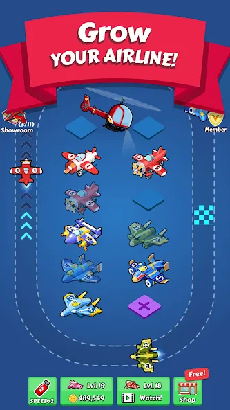 Merge Planes Idle Plane Game (Мерж Плейнс Импайр) [МОД: Меню, Бесконечные монеты и Открытые уровни] Screenshot 1