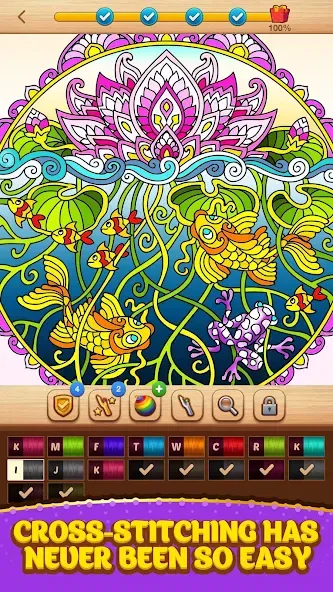 Cross Stitch Coloring Mandala (Кроссстиль раскрашивание мандала) [МОД: Бесконечные деньги, Монеты и Мега MOD] Screenshot 2