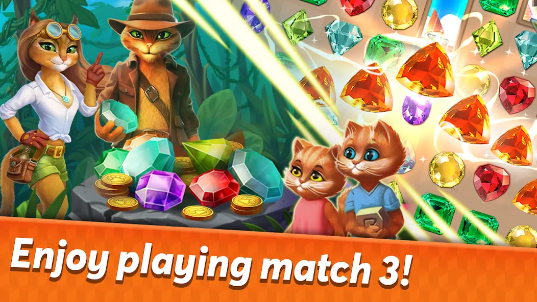 Indy Cat 2: Match 3 game [МОД: Много денег, Монет и Все открыто] Screenshot 1