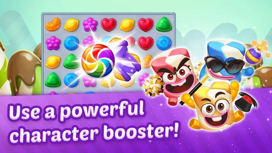Lollipop Sweet Heroes Match3 (ЛОЛЛИПОП СВИТ ХЕРОЕС МАТЧ3) [МОД: Меню, Бесконечные монеты и Открытые уровни] Screenshot 4