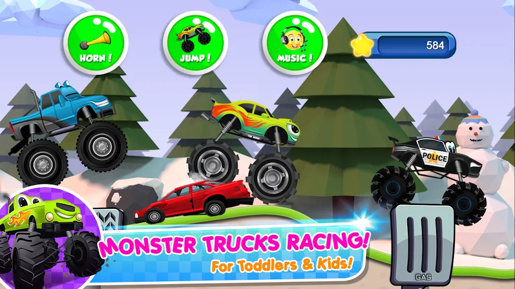 Monster Trucks Game for Kids 2 (Монстр Тракс Игра для Детей 2) [МОД: Меню, Бесконечные монеты и Открытые уровни] Screenshot 1