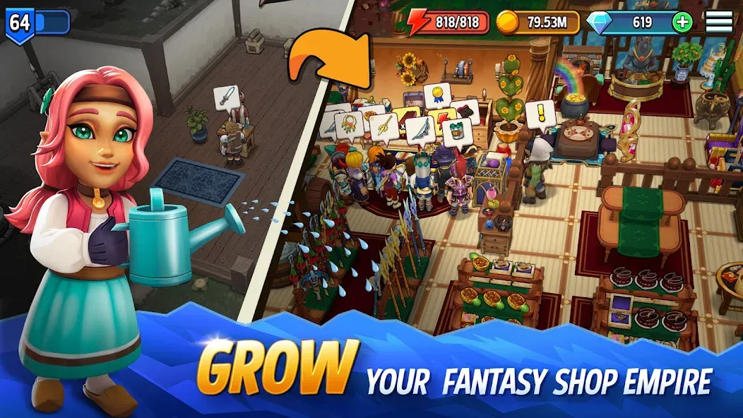 Shop Titans: RPG Idle Tycoon (Шоп Тайтанс) [МОД: Все открыто, Дополнительные деньги и Меню MOD] Screenshot 1