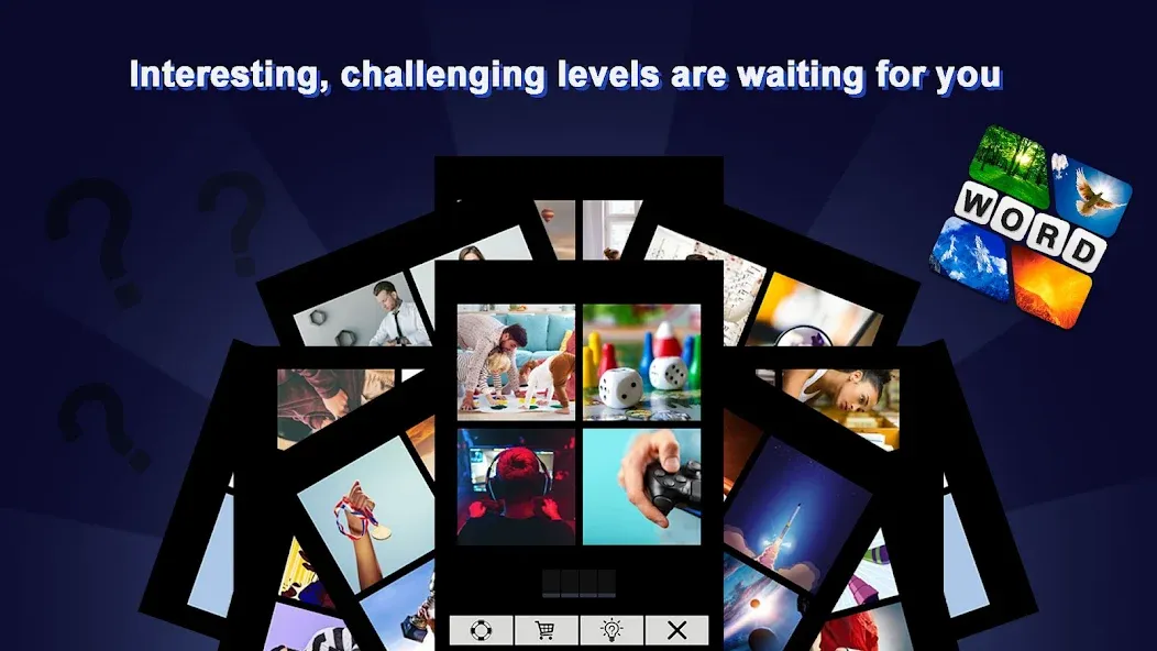 Puzzle: 4 pics 1 word offline [МОД: Меню, Бесконечные монеты и Открытые уровни] Screenshot 1