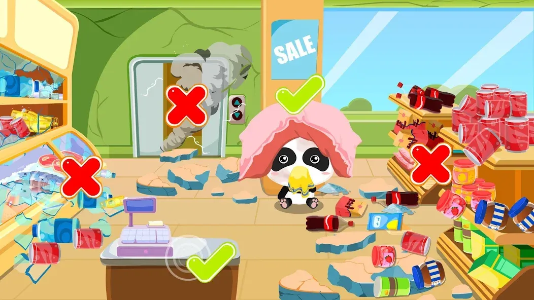 Baby Panda Earthquake Safety 1 [МОД: Много монет, Открытые уровни и Мега MOD] Screenshot 3