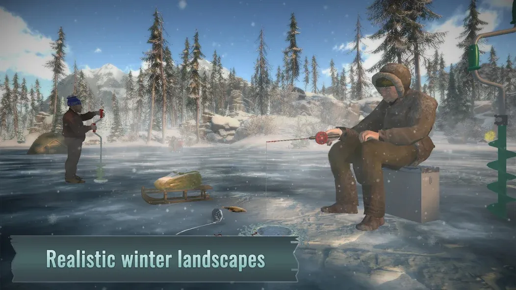 Ice fishing game. Catch bass. [МОД: Много монет, Открытые уровни и Мега MOD] Screenshot 1
