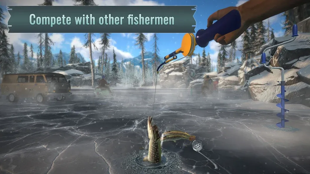 Ice fishing game. Catch bass. [МОД: Много монет, Открытые уровни и Мега MOD] Screenshot 2