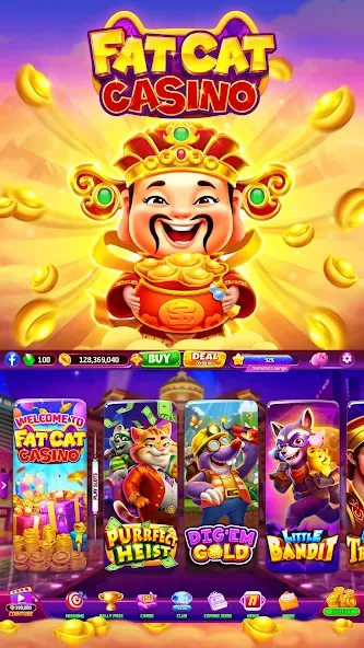 Fat Cat Casino - Slots Game (Фэт Кэт Казино) [МОД: Много монет, Открытые уровни и Мега MOD] Screenshot 2