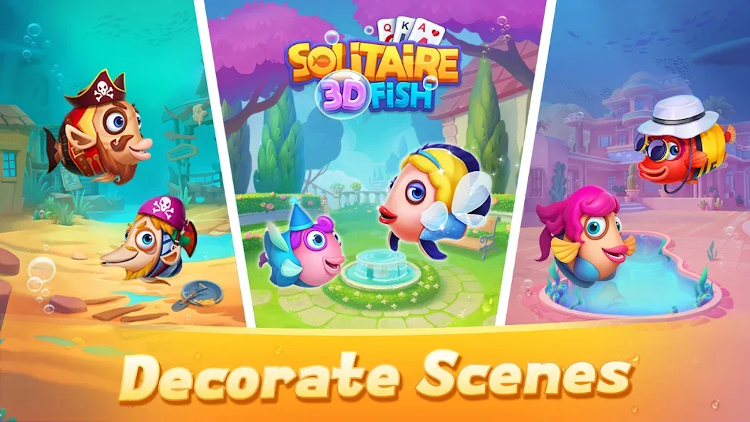 Solitaire 3D Fish [МОД: Много монет, Открытые уровни и Мега MOD] Screenshot 2